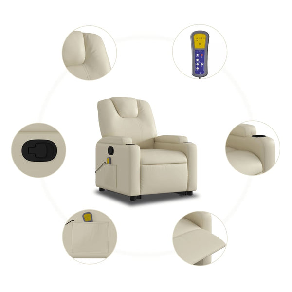 Vidaxl Stand Up Massage Recliner Chair Cream Faux Leather Massage Tables & Chairs