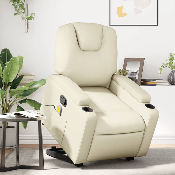 Vidaxl Stand Up Massage Recliner Chair Cream Faux Leather Massage Tables & Chairs
