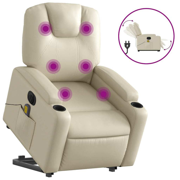 Vidaxl Electric Stand Up Massage Recliner Chair Cream Faux Leather Massagers