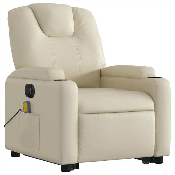 Vidaxl Electric Stand Up Massage Recliner Chair Cream Faux Leather Massagers