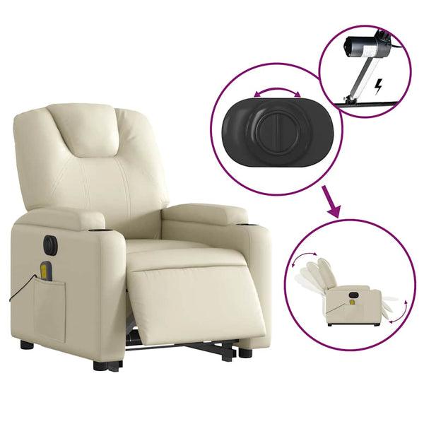 Vidaxl Electric Stand Up Massage Recliner Chair Cream Faux Leather Massagers