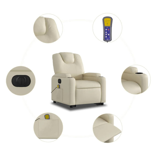 Vidaxl Electric Stand Up Massage Recliner Chair Cream Faux Leather Massagers