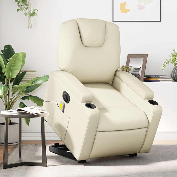 Vidaxl Electric Stand Up Massage Recliner Chair Cream Faux Leather Massagers
