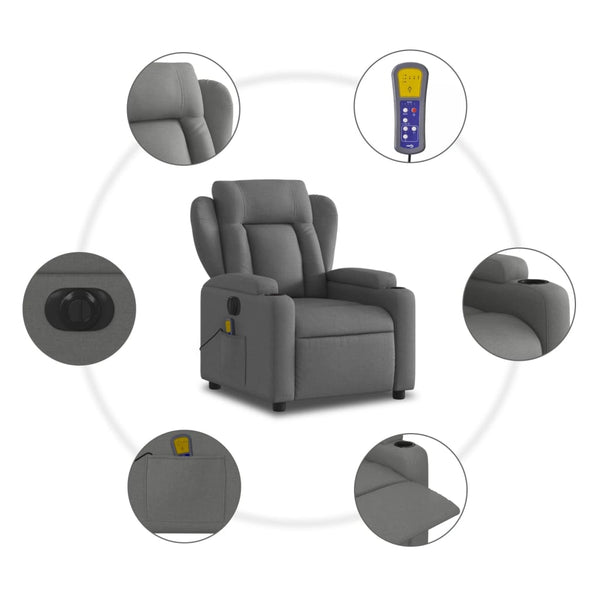 Vidaxl Electric Massage Recliner Chair Dark Grey Fabric Electric Massage Chairs