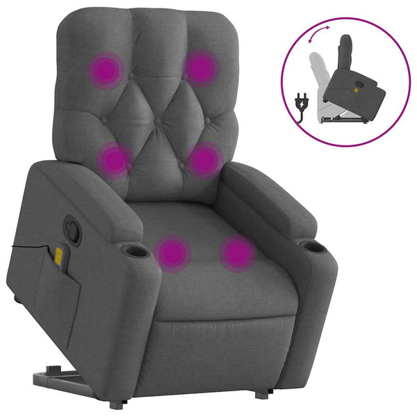 Vidaxl Stand Up Massage Recliner Chair Dark Grey Fabric Electric Massage Chairs