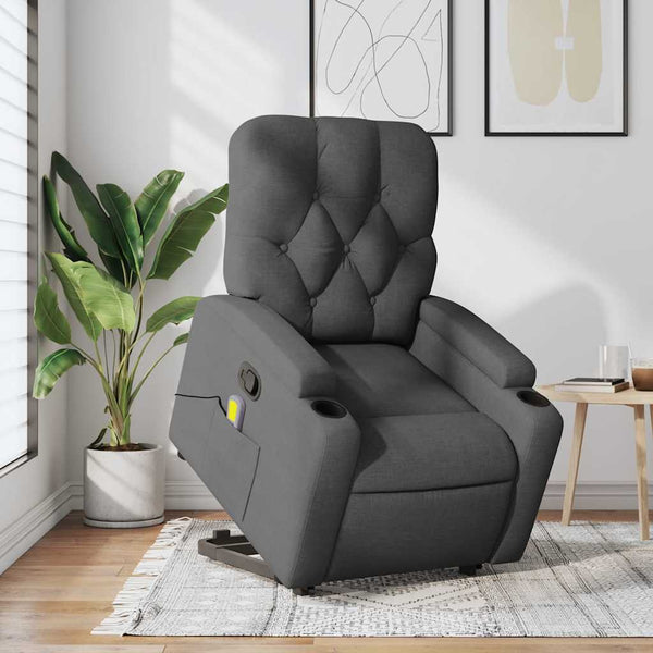 Vidaxl Stand Up Massage Recliner Chair Dark Grey Fabric Electric Massage Chairs