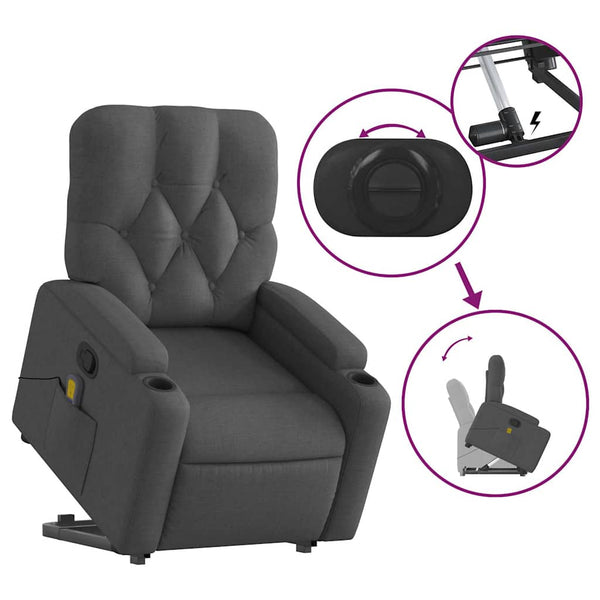 Vidaxl Stand Up Massage Recliner Chair Dark Grey Fabric Electric Massage Chairs