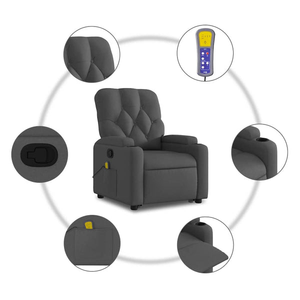Vidaxl Stand Up Massage Recliner Chair Dark Grey Fabric Electric Massage Chairs