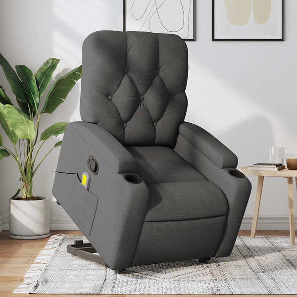Vidaxl Stand Up Massage Recliner Chair Dark Grey Fabric Electric Massage Chairs