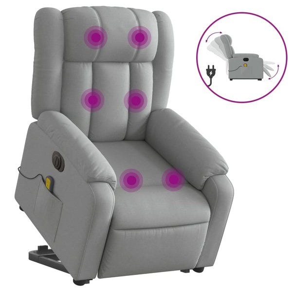 Vidaxl Electric Stand Up Massage Recliner Chair Light Grey Fabric Electric Massage Chairs