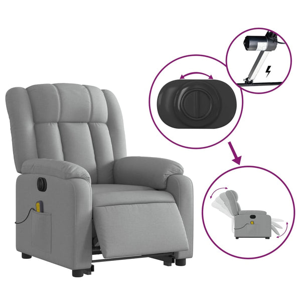 Vidaxl Electric Stand Up Massage Recliner Chair Light Grey Fabric Electric Massage Chairs