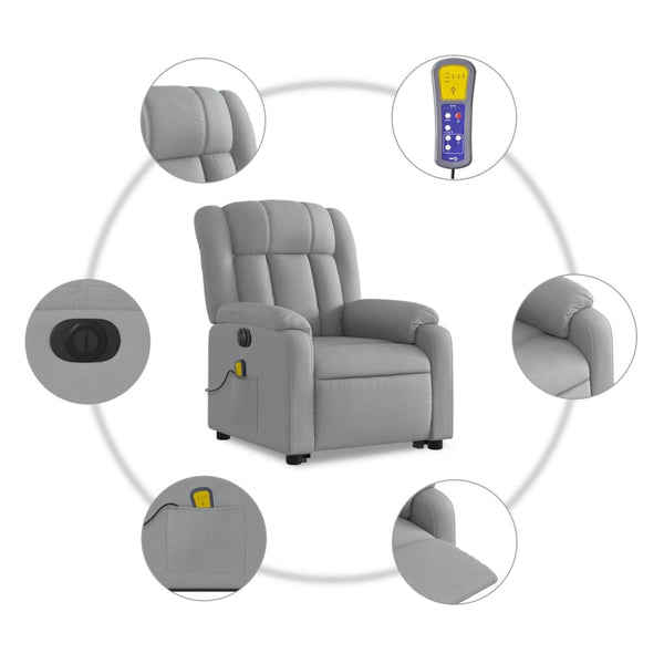 Vidaxl Electric Stand Up Massage Recliner Chair Light Grey Fabric Electric Massage Chairs