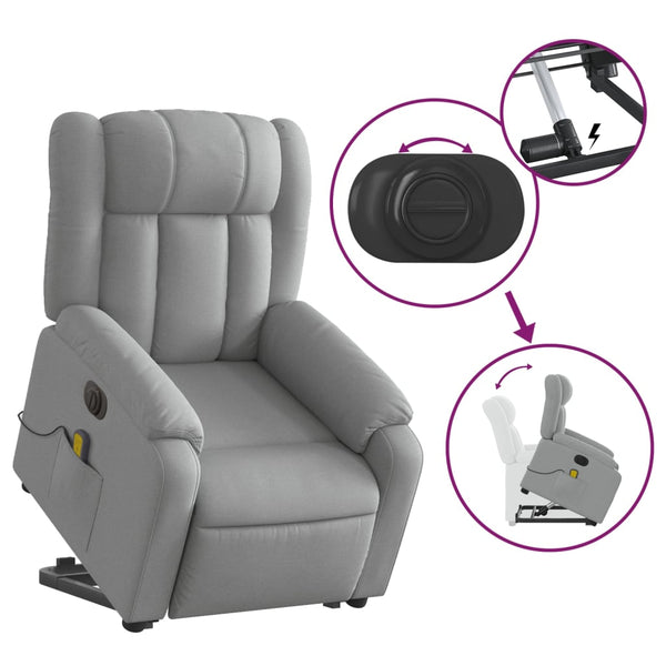 Vidaxl Electric Stand Up Massage Recliner Chair Light Grey Fabric Electric Massage Chairs