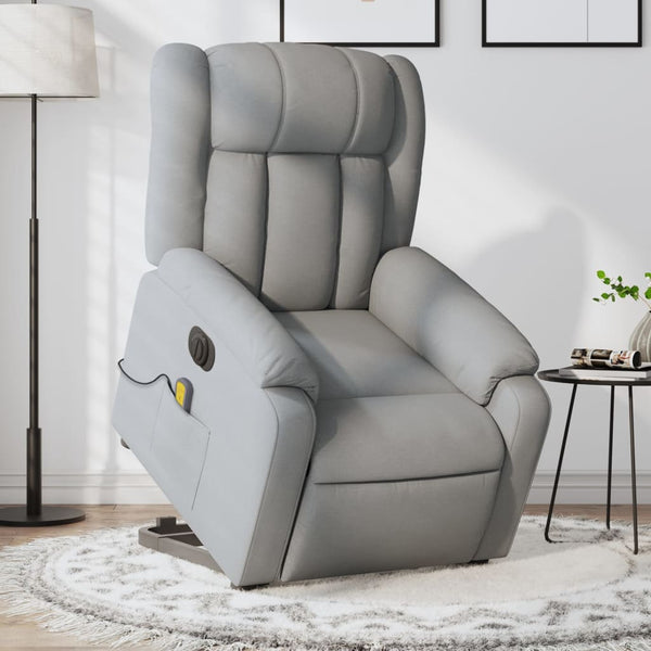 Vidaxl Electric Stand Up Massage Recliner Chair Light Grey Fabric Electric Massage Chairs