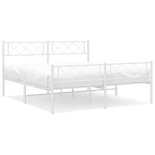 Metal Bed Frame With Headboard And Footboard White 150X200 Cm Queen Bed Frames