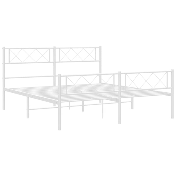Metal Bed Frame With Headboard And Footboard White 150X200 Cm Queen Bed Frames