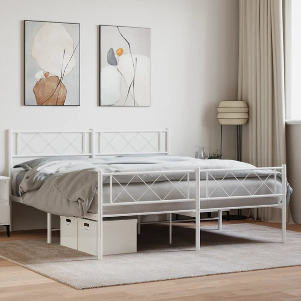 Metal Bed Frame With Headboard And Footboard White 150X200 Cm Queen Bed Frames