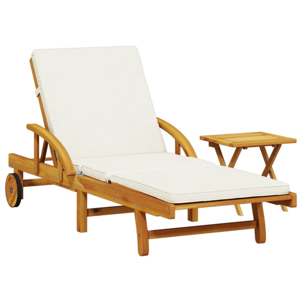 Vidaxl Sun Lounger With Cushion And Table Solid Wood Acacia Loungers