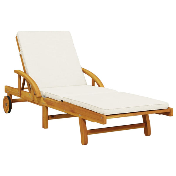 Vidaxl Sun Lounger With Cushion And Table Solid Wood Acacia Loungers