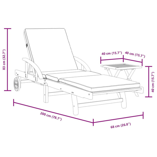 Vidaxl Sun Lounger With Cushion And Table Solid Wood Acacia Loungers