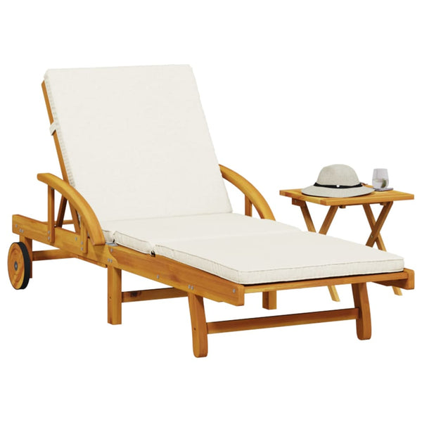 Vidaxl Sun Lounger With Cushion And Table Solid Wood Acacia Loungers