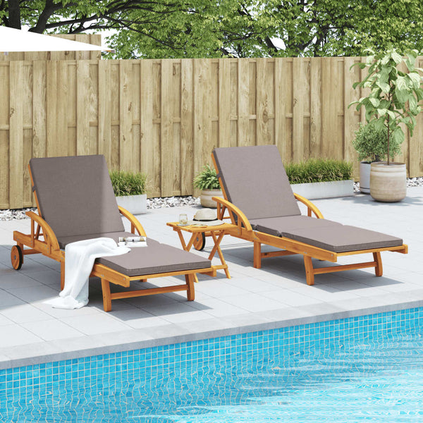 Vidaxl Sun 2 Pcs With Table Solid Wood Acacia Loungers