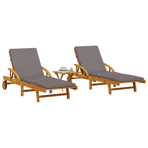 Vidaxl Sun 2 Pcs With Table Solid Wood Acacia Loungers