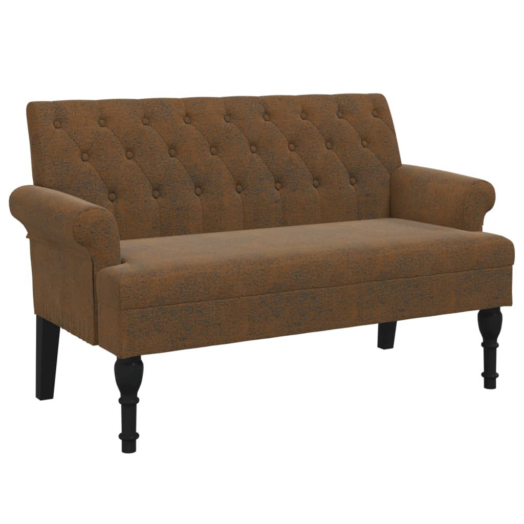 Bench With Backrest Brown 120X62x75.5 Cm Faux Suede Leather Sofas Armchairs & Couches