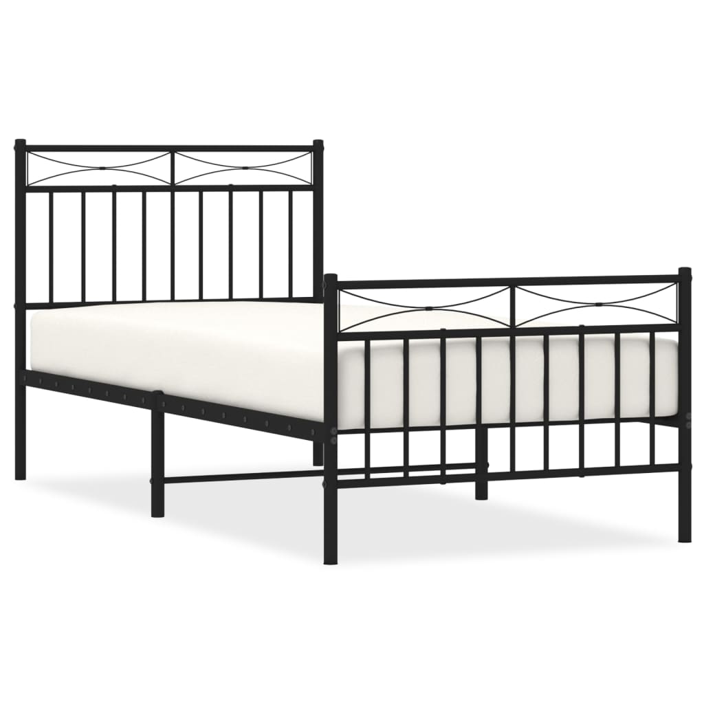 Metal Bed Frame With Headboard And Footboardblack 92X187 Cm Single Size Single Bed Frames