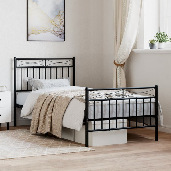 Metal Bed Frame With Headboard And Footboardblack 92X187 Cm Single Size Single Bed Frames