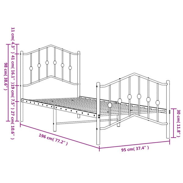Metal Bed Frame With Headboard And Footboardblack 92X187 Cm Single Size Single Bed Frames