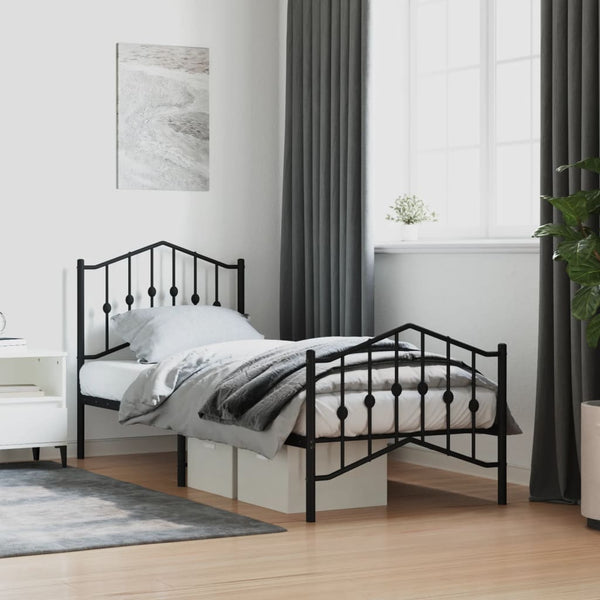 Metal Bed Frame With Headboard And Footboardblack 92X187 Cm Single Size Single Bed Frames