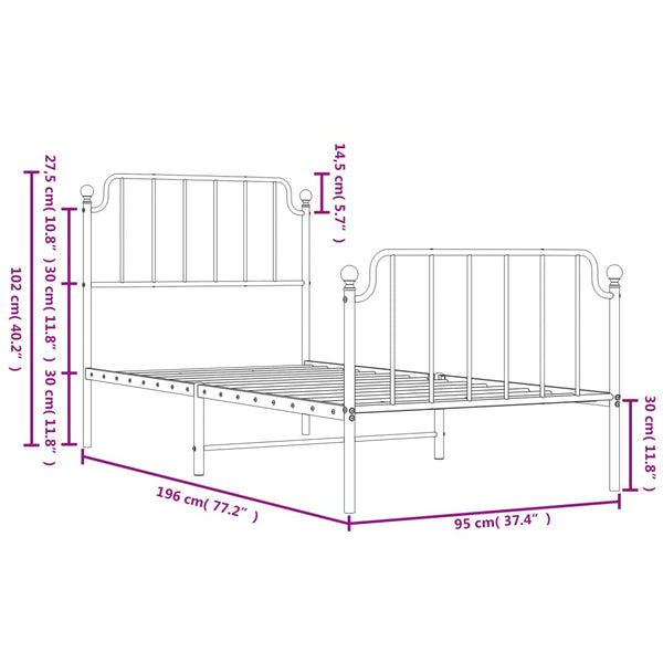 Metal Bed Frame With Headboard And Footboardwhite 92X187 Cm Single Size Single Bed Frames
