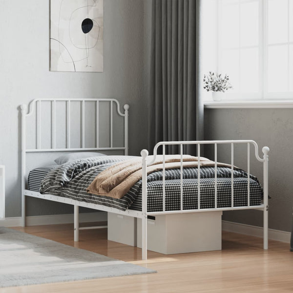 Metal Bed Frame With Headboard And Footboardwhite 92X187 Cm Single Size Single Bed Frames