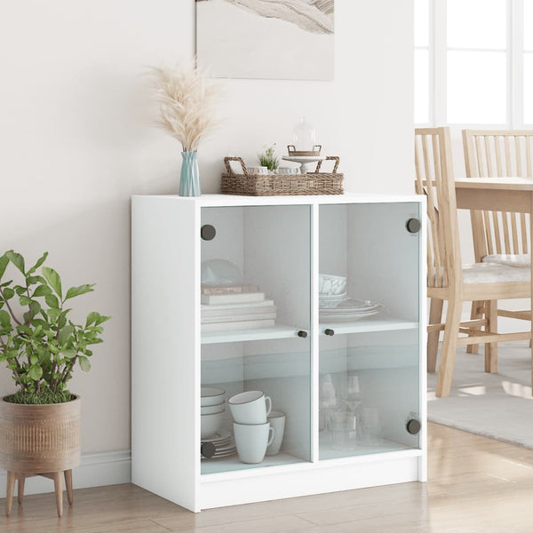 Side Cabinet With Glass Doors White 68X37x75.5 Cm Sideboards & Buffets