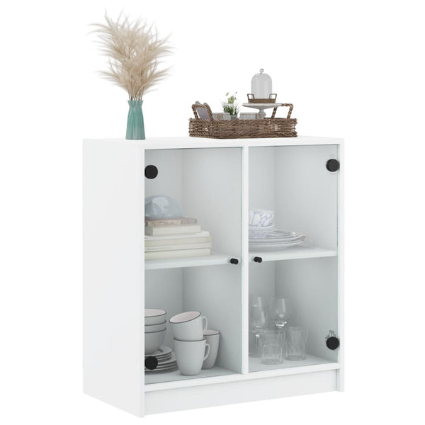 Side Cabinet With Glass Doors White 68X37x75.5 Cm Sideboards & Buffets