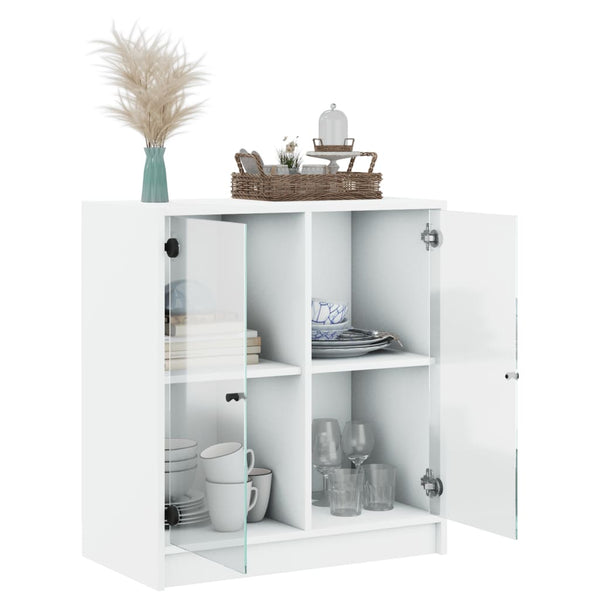 Side Cabinet With Glass Doors White 68X37x75.5 Cm Sideboards & Buffets