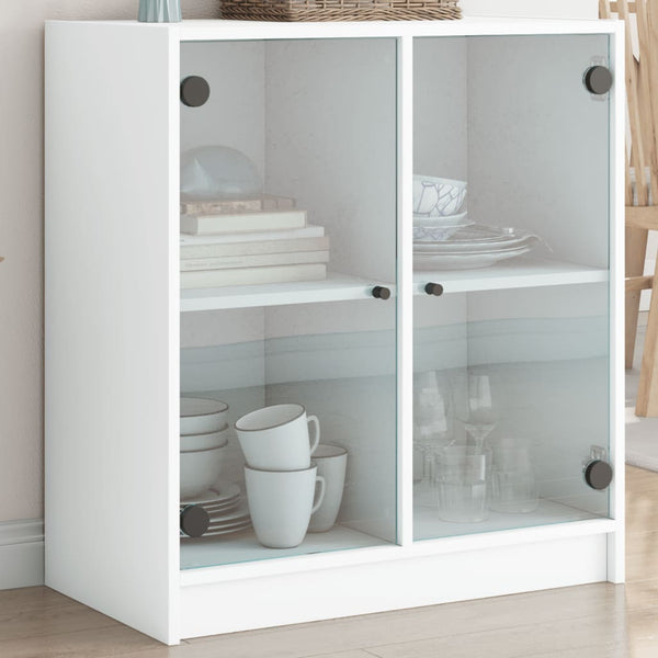 Side Cabinet With Glass Doors White 68X37x75.5 Cm Sideboards & Buffets