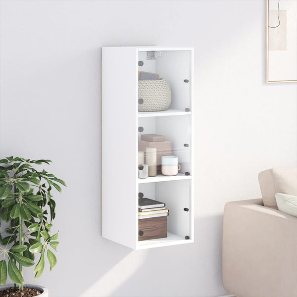 Wall Cabinet With Glass Doors White 35X37x100 Cm Cabinets & Cupboards