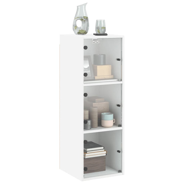 Wall Cabinet With Glass Doors White 35X37x100 Cm Cabinets & Cupboards