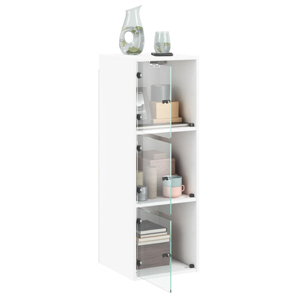 Wall Cabinet With Glass Doors White 35X37x100 Cm Cabinets & Cupboards