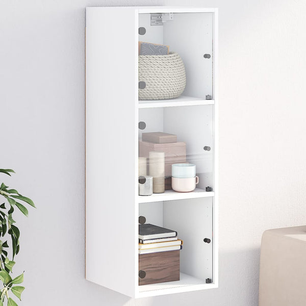 Wall Cabinet With Glass Doors White 35X37x100 Cm Cabinets & Cupboards