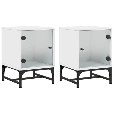 Bedside Cabinets With Glass Doors 2 Pcs White 35X37x50 Cm Bedside Tables