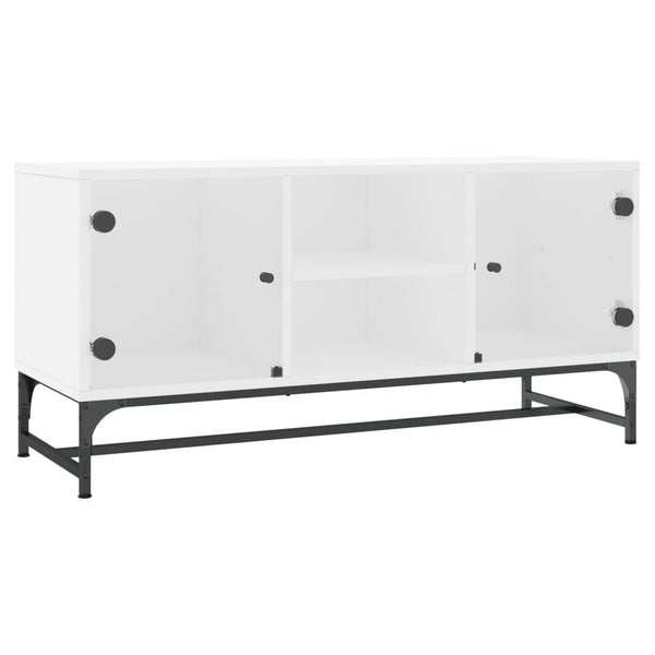 Tv Cabinet With Glass Doors White 102X37x50 Cm Tv Stands & Entertainment Units