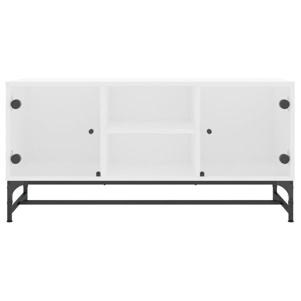 Tv Cabinet With Glass Doors White 102X37x50 Cm Tv Stands & Entertainment Units