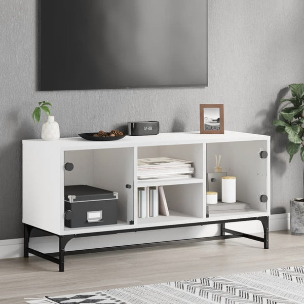 Tv Cabinet With Glass Doors White 102X37x50 Cm Tv Stands & Entertainment Units