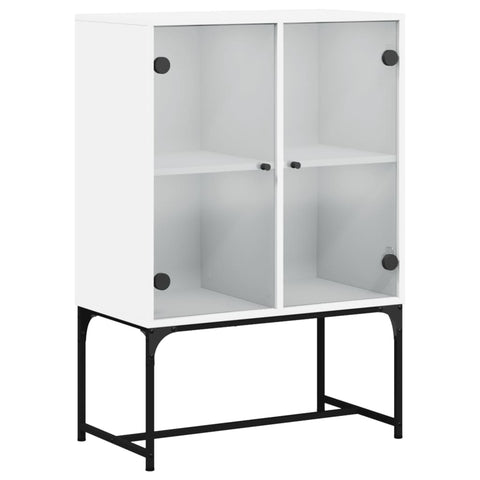 Side Cabinet With Glass Doors White 69X37x100 Cm Side Tables