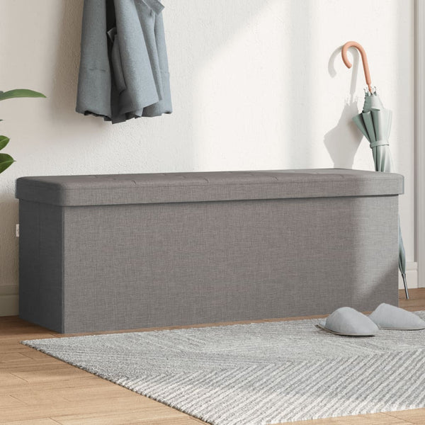 Storage Bench Foldable Light Grey Faux Linen Benches