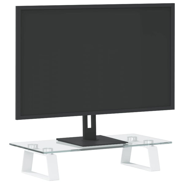 Monitor Stand White 40X20x8 Cm Tempered Glass And Metal Monitor Mounts & Stands