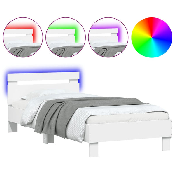 Vidaxl Bed Frame Without Mattress Led Lights White 90X190 Cm Single Bed Frames